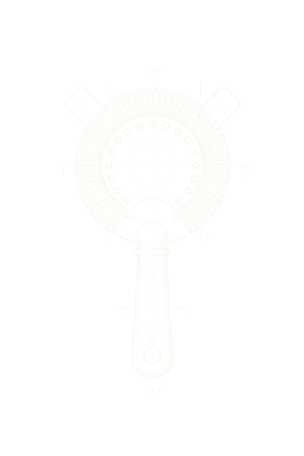 Line drawing of a Hawthorne strainer, the coiled spring around its rim.