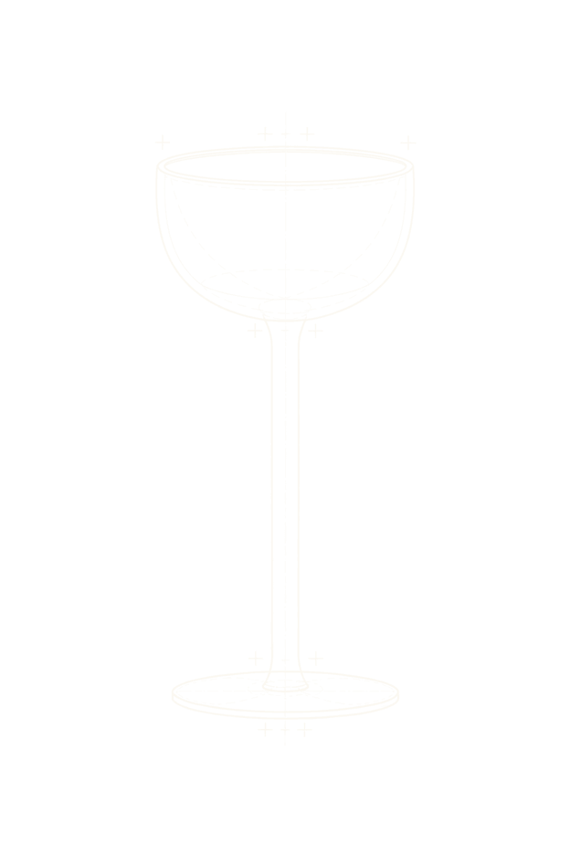 Line drawing of a Nick and Nora glass, a small stemmed bowl on a thin stem.